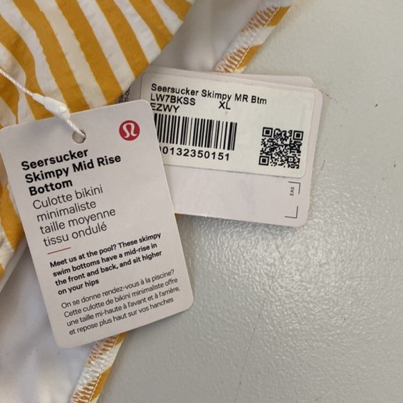 2021 Lululemon Yellow Striped Seersucker Skimpy Mid Rise Bikini Bottom Size XL - Picture 8 of 8